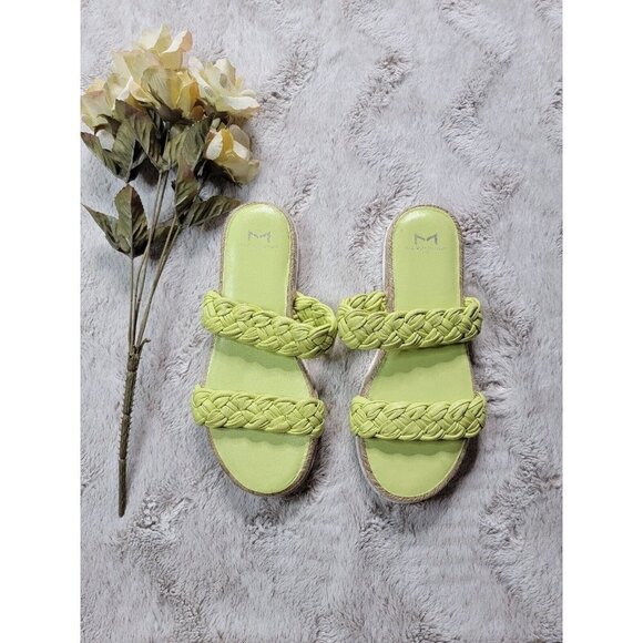 Marc Fisher Jaimee Leather Upper Green Espadrille Slip On Sandals Size 6M - Picture 1 of 8